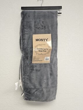 Reversible Faux Fur Sherpa Throw - Gray